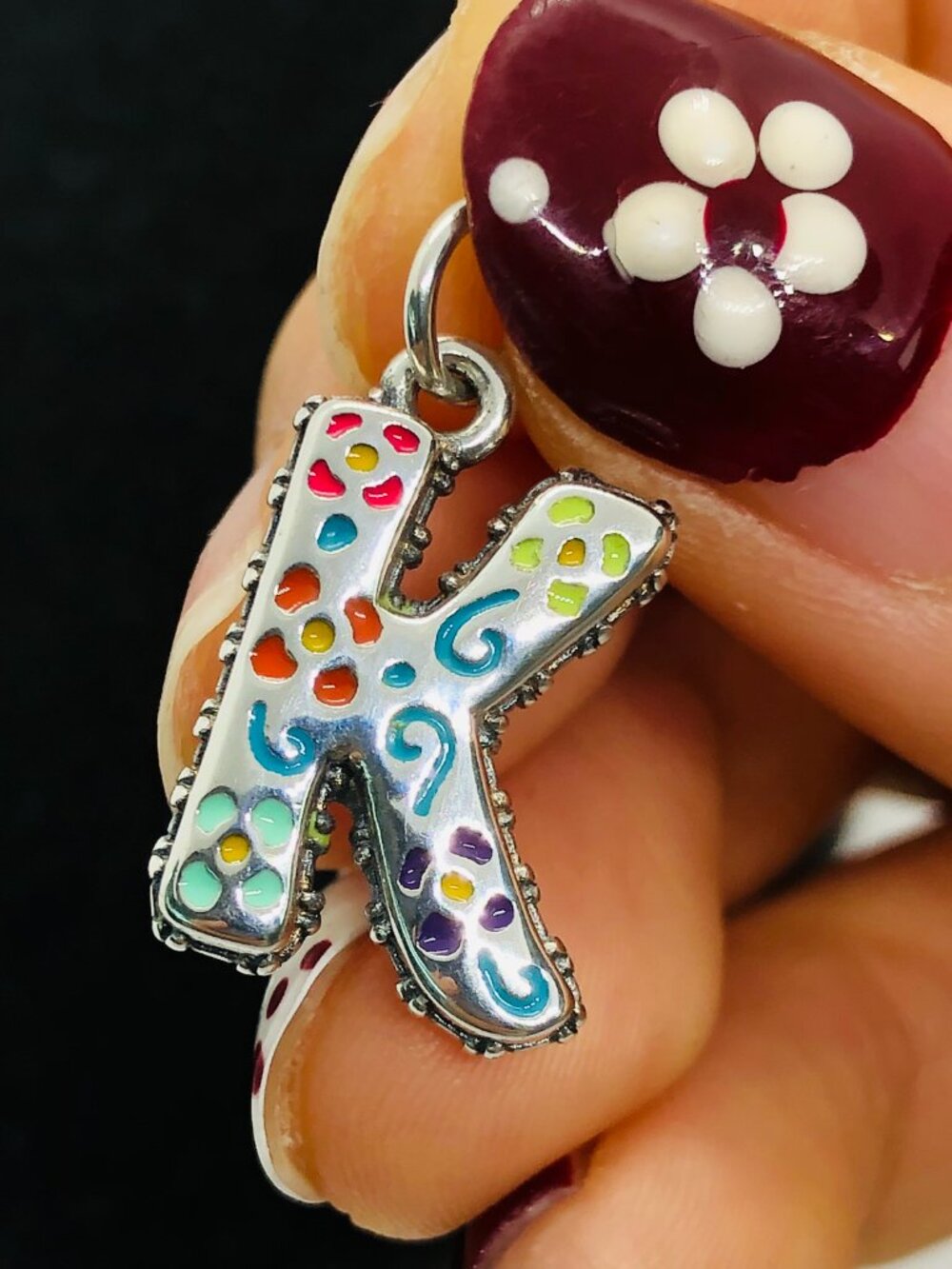 James Avery Enamel Consuela Floral Initial Charm Letter K Dangle Charm